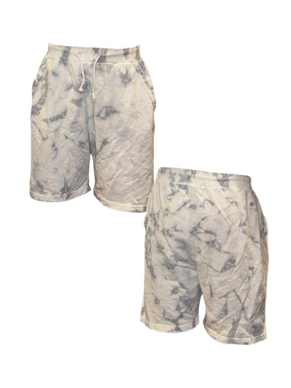 Tie-Dye Drawstring Shorts - White & Bluish Gray